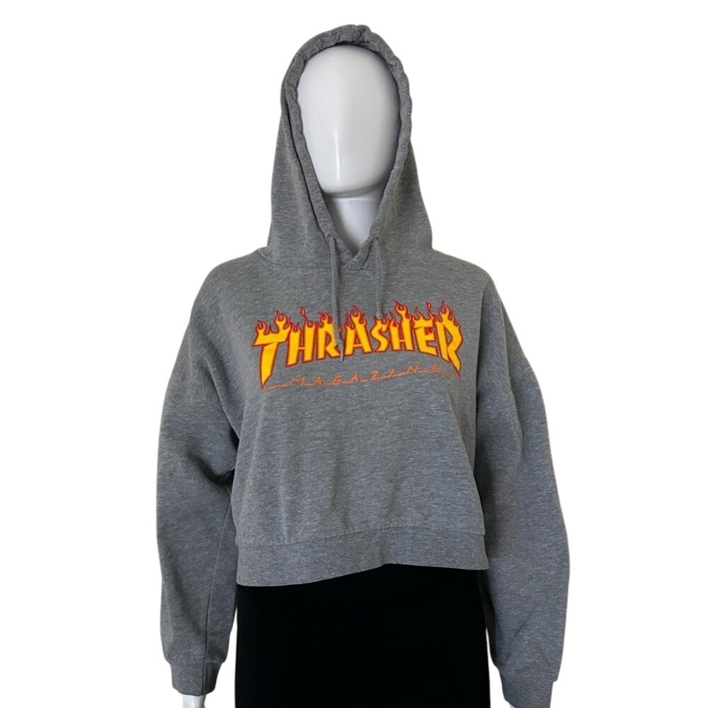 Thrasher Magazine Grey Cropped long sleeve Hoodie Size Small